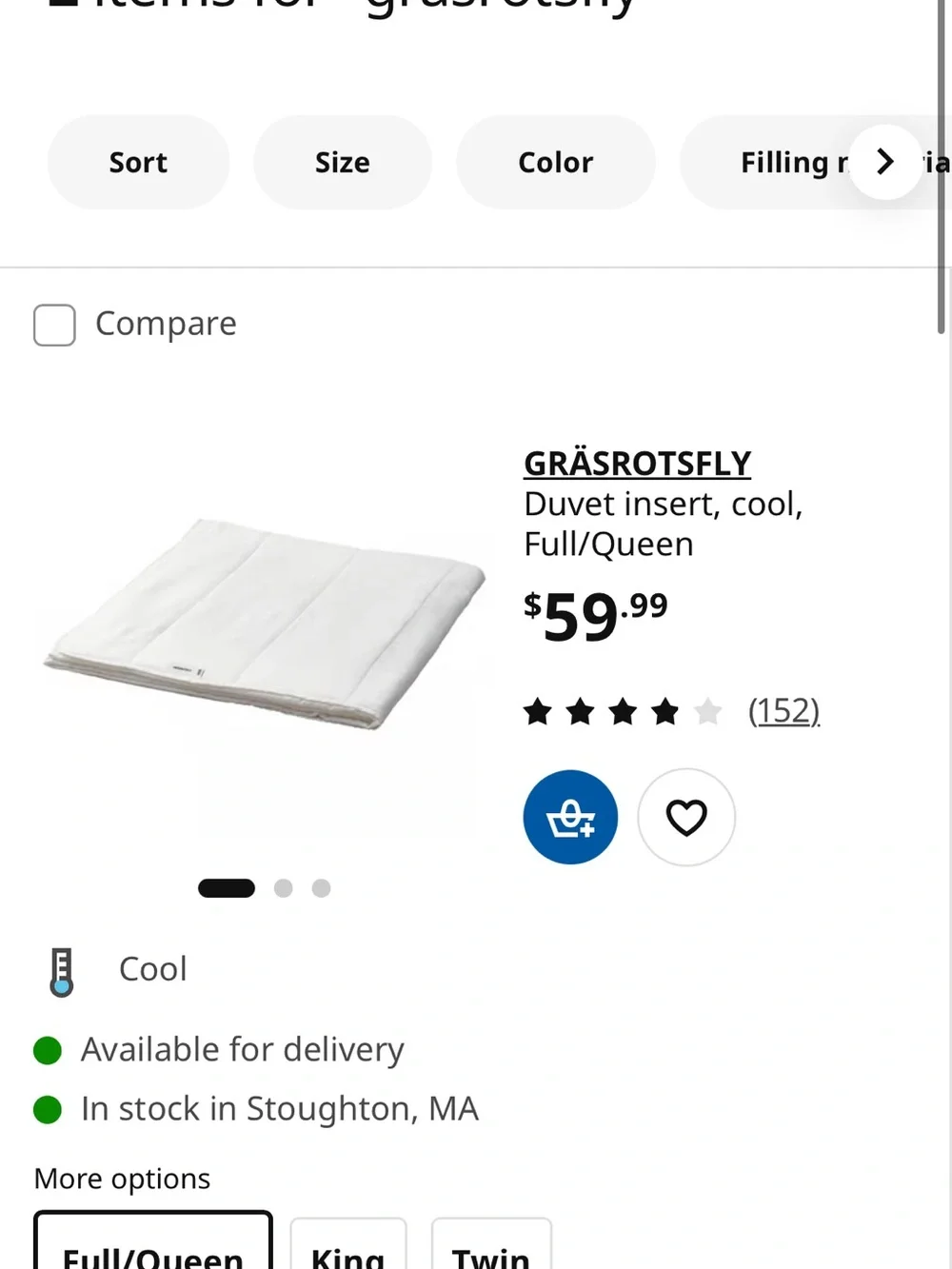 IKEA GRÄSROTSFLY Duvet Insert in White